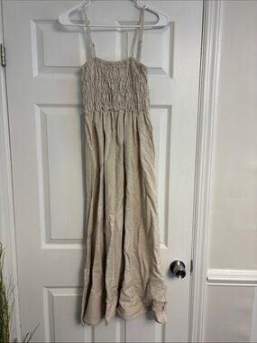 Rhythm. Beige Maxi Dress with Smocked Bodice
